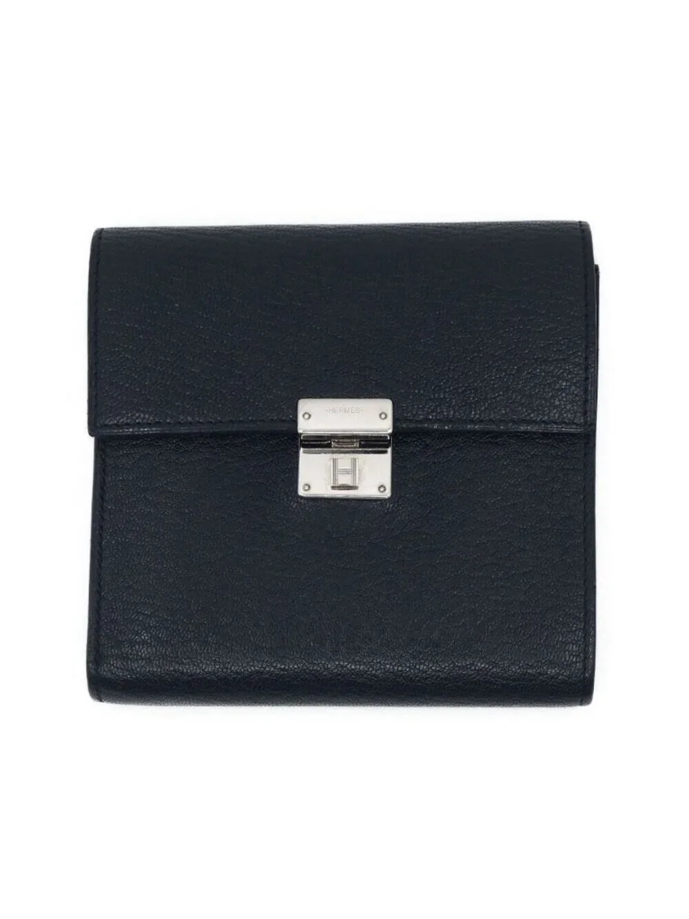 Hermes Click 12 Compact Wallet Leather Silver Black